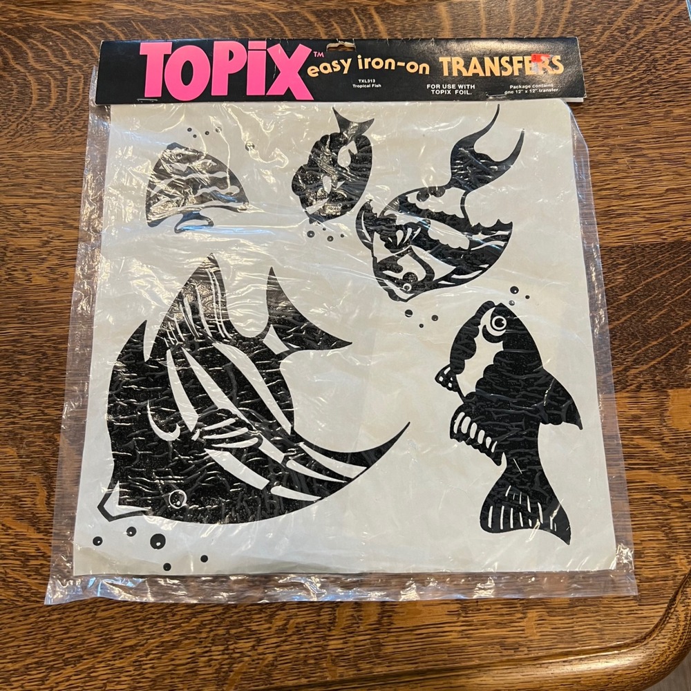 Vintage 1989 Topix Tropical Fish Iron On Transfers TXL313 Black 12x12 Sheet NEW